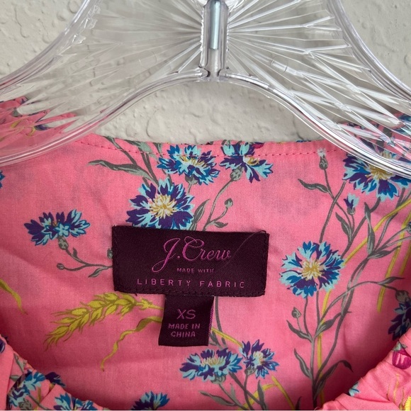 J.Crew Liberty Fabric Pink Cotton Poplin Blouse XS Ruffle Wheat Bouquet Floral - Picture 6 of 8